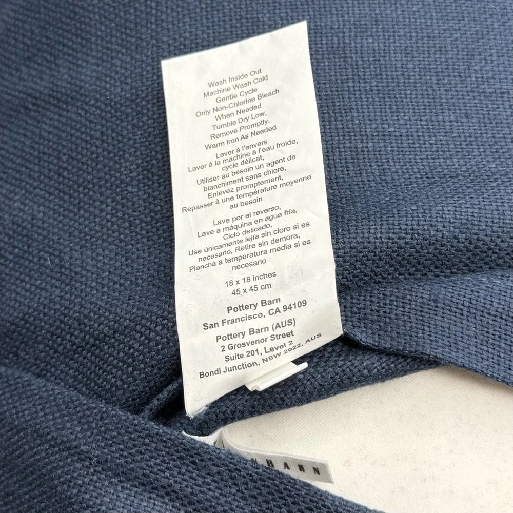 Pottery Barn Coral Reef Blue Textured Linen Large Button Pillow 18”